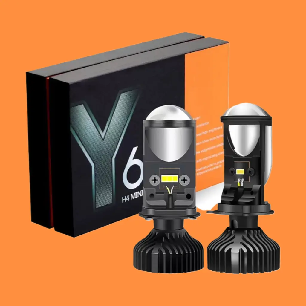 LED Projector Headlight with Y6D Lens, H4 Hi-Lo Beam, Universal Super Bright for Motorcycle