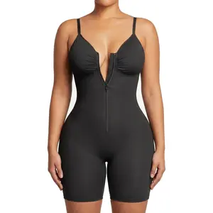 Women's Tummy Control Spaghetti Strap Bodysuit - Zip-Up, Ultra Stretch Yarn Fabric, Customizable Fit, Breathable Mesh, Smooth Style Top