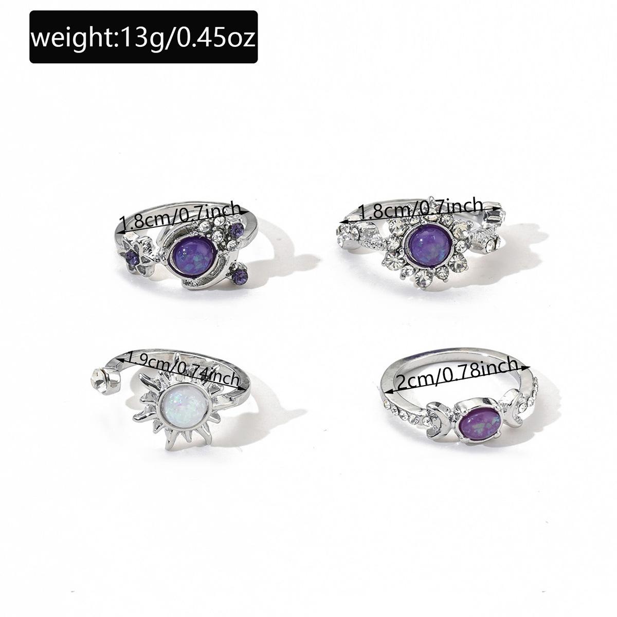 Women's Sun & Moon Gemstone Ring Set Trendy Geometric Stackable Jewelry with Sparkling Crystal Accents for Daily Wear and Parties