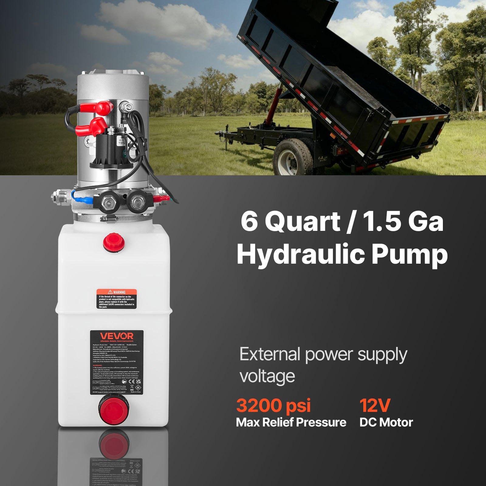VEVOR 6 Quart Hydraulic Power Unit, Double Acting Dump Trailer Pump ...