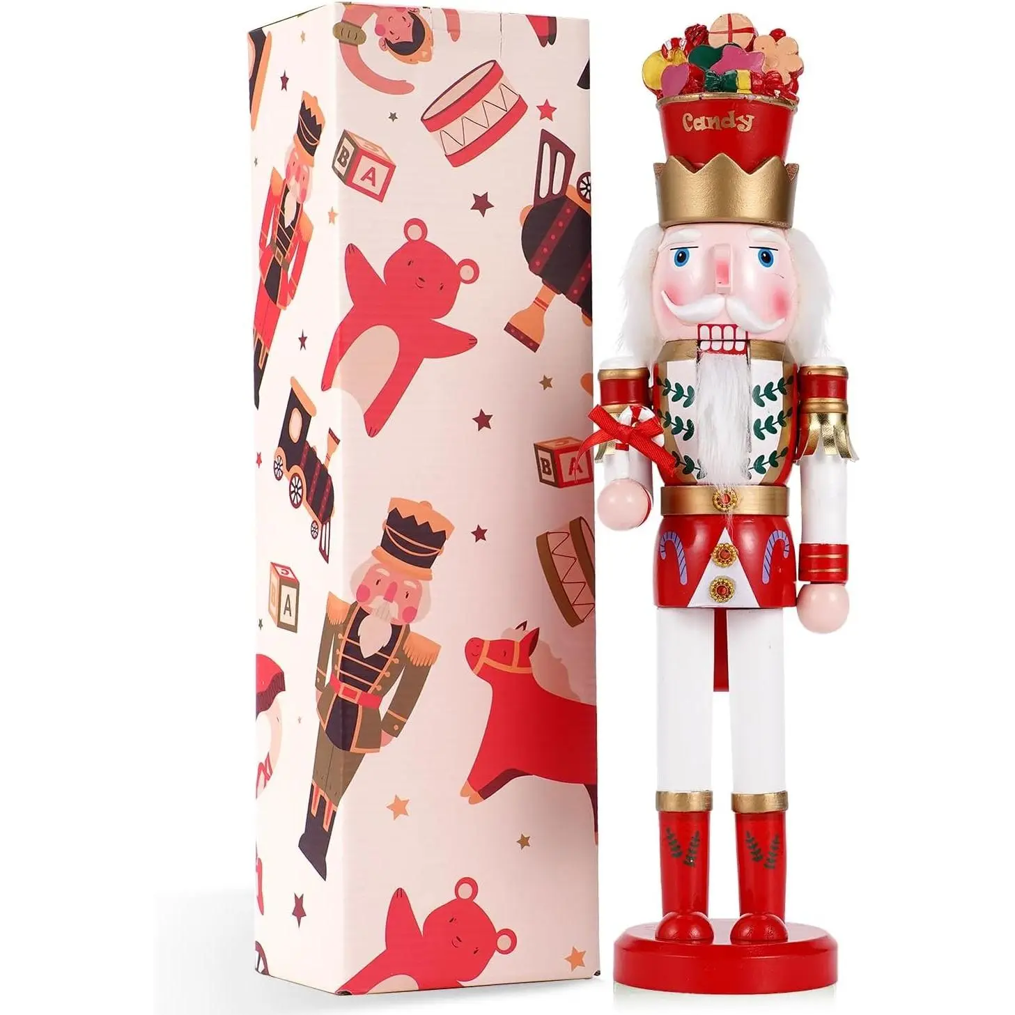 15 inch Wooden Traditional Nutcracker Ornament Festive Collectible Christmas Decor for Party Tabletop Thanksgiving Holiday Decoration