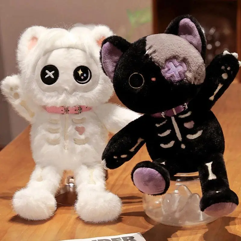 35cm Gothic Unisex Kawaii Black Series Skeleton Cat Soft Plush Toy, Creative Cute Stuffed Animal, 2026 Hot Item for Kids Halloween Gifts, Creative Stuffed Animal
