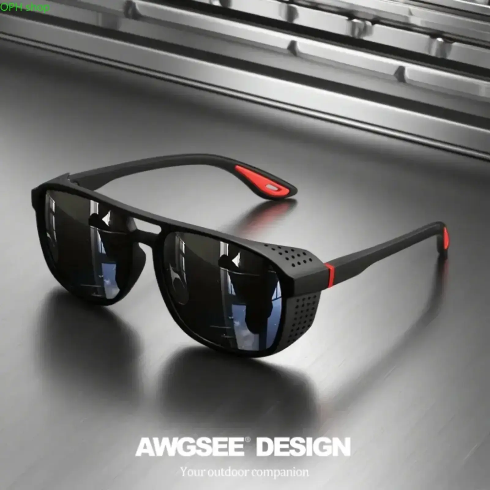 Sports Sunglasses for Men, Stylish Polarized Anti-Glare Red Lens, Lightweight Resin Frame, Anti-Wind & Sand Protection for Driving, Outdoor