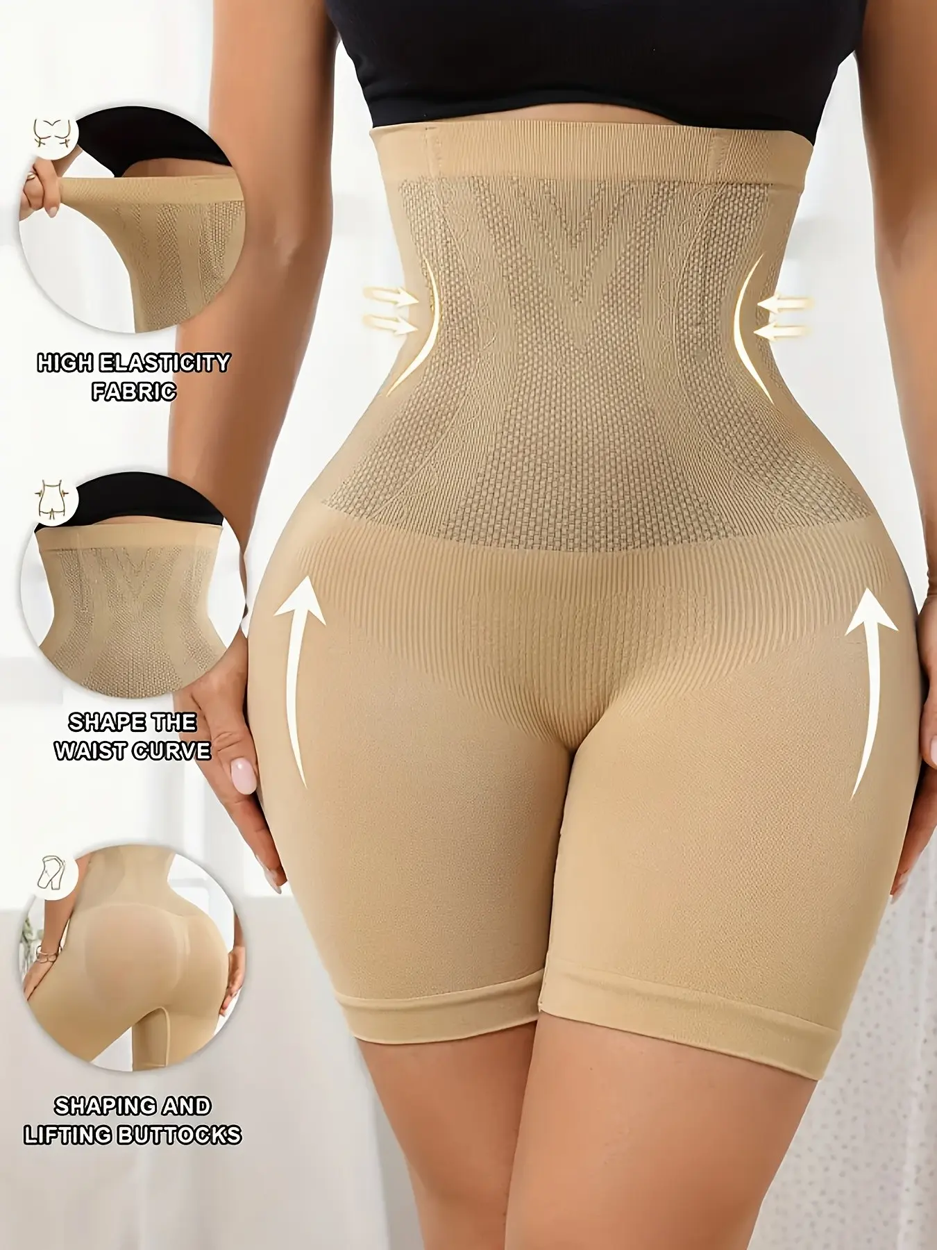Women's Solid High Waist Shapewear Panty Underwear, Tummy Control & Butt Lifting Design, Casual Style for All Seasons Wear