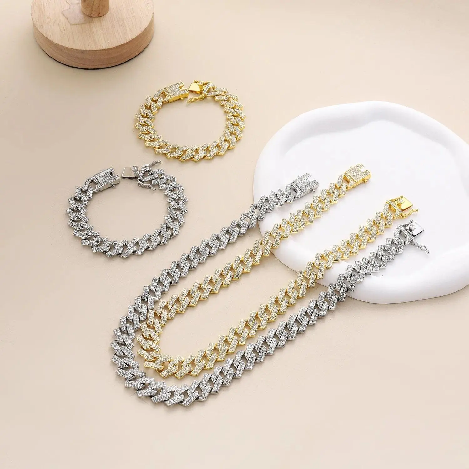 Hip-Hop Style 14mm Iced Out Double-Drain Cuban Chain Unisex Ice-Frozen Sparkling Diamond Necklace Jewelry Clearance Sale Items