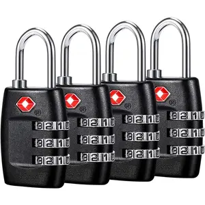 TSA Luggage Locks (4Pack) - 3 Digit Combination Padlocks - Approved Travel Lock for Suitcases & Baggage (Black)