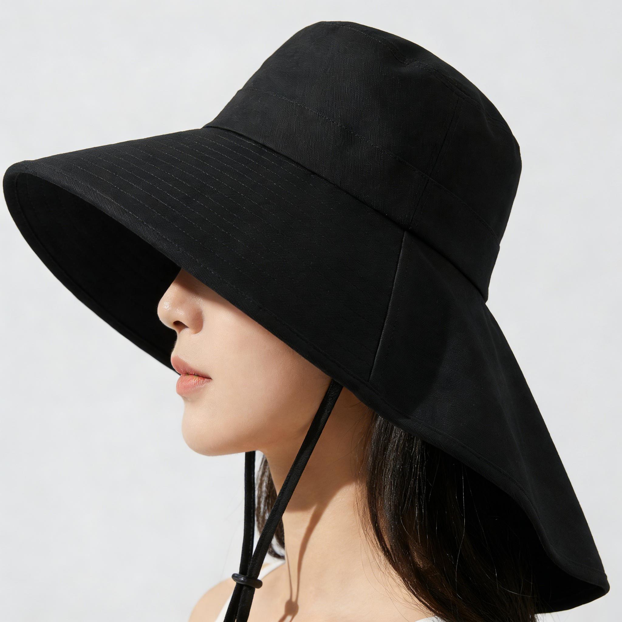 Korean-style wide-brim sun fisherman hat, double-layer quick-dry and water-resistant. Breathable outdoor shawl cap ideal for travel, camping and hiking, lightweight and comfy.