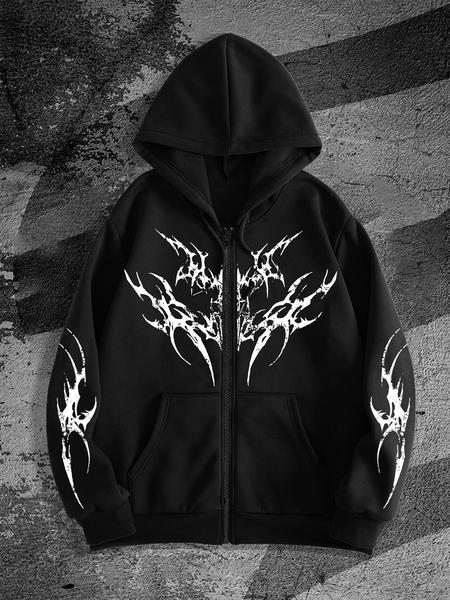 Y2K Gothic Dark Style Printed Zipper Hoodie, Fashion Streetwear for Casual Occasions, Fall & Winter New Arrival