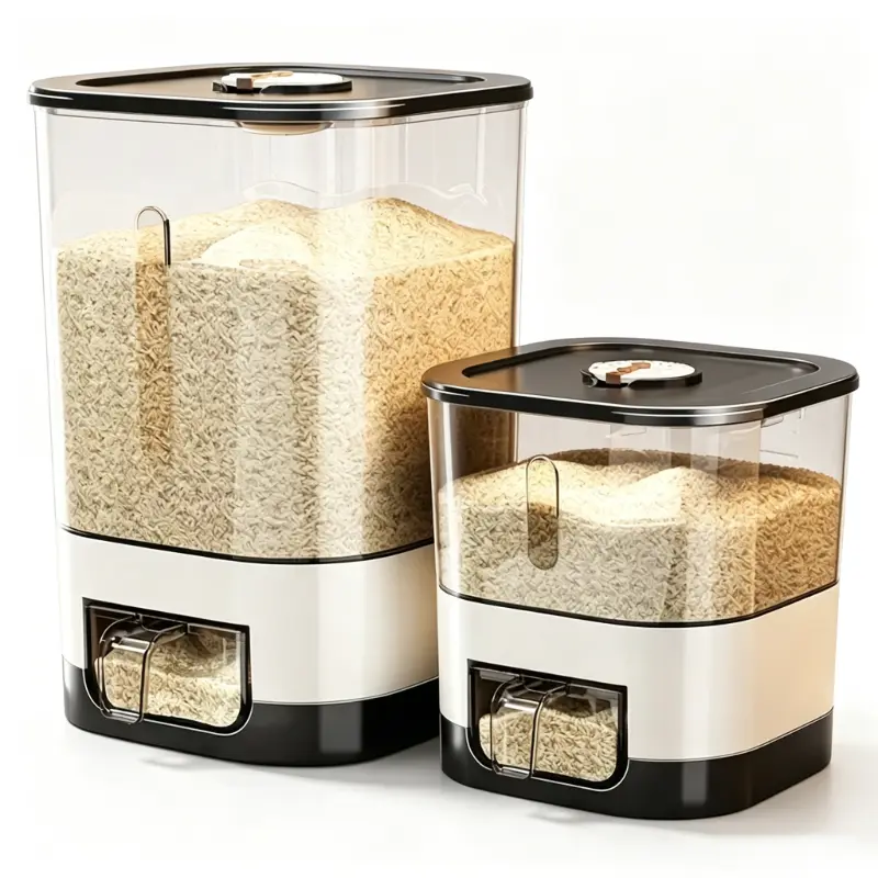 New Thickened Food Grade PET Sealed Grain Storage Jar, Square Stackable Airtight Container with Scale Mark, Dust Moisture Insect Proof, Clear Canister for Rice Flour Cereal Dry Food