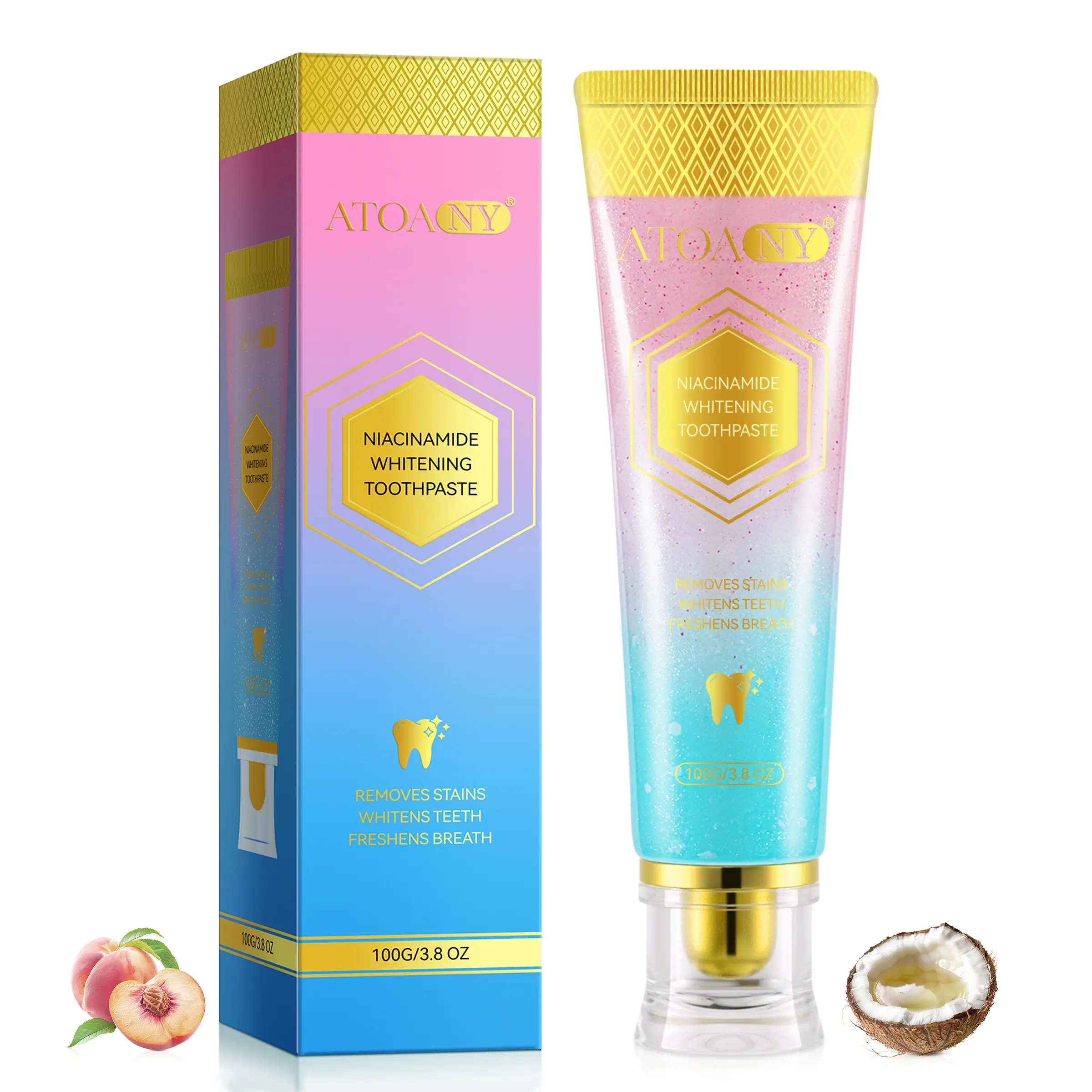 ATOANY Niacinamide Toothpaste 100g produces a rich, fine lather that penetrates deep into the crevices between teeth to reduce tartar buildup, providing deep cleaning and long-lasting fresh breath.