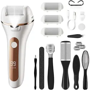 Electric Foot Callus Remover Rechargeable Pedicure Kit, 3 Roller Heads, 2 Speed, IPX6 Waterproof Professional Foot File Pedicure Tools for Dead Cracked Dry Skin, White