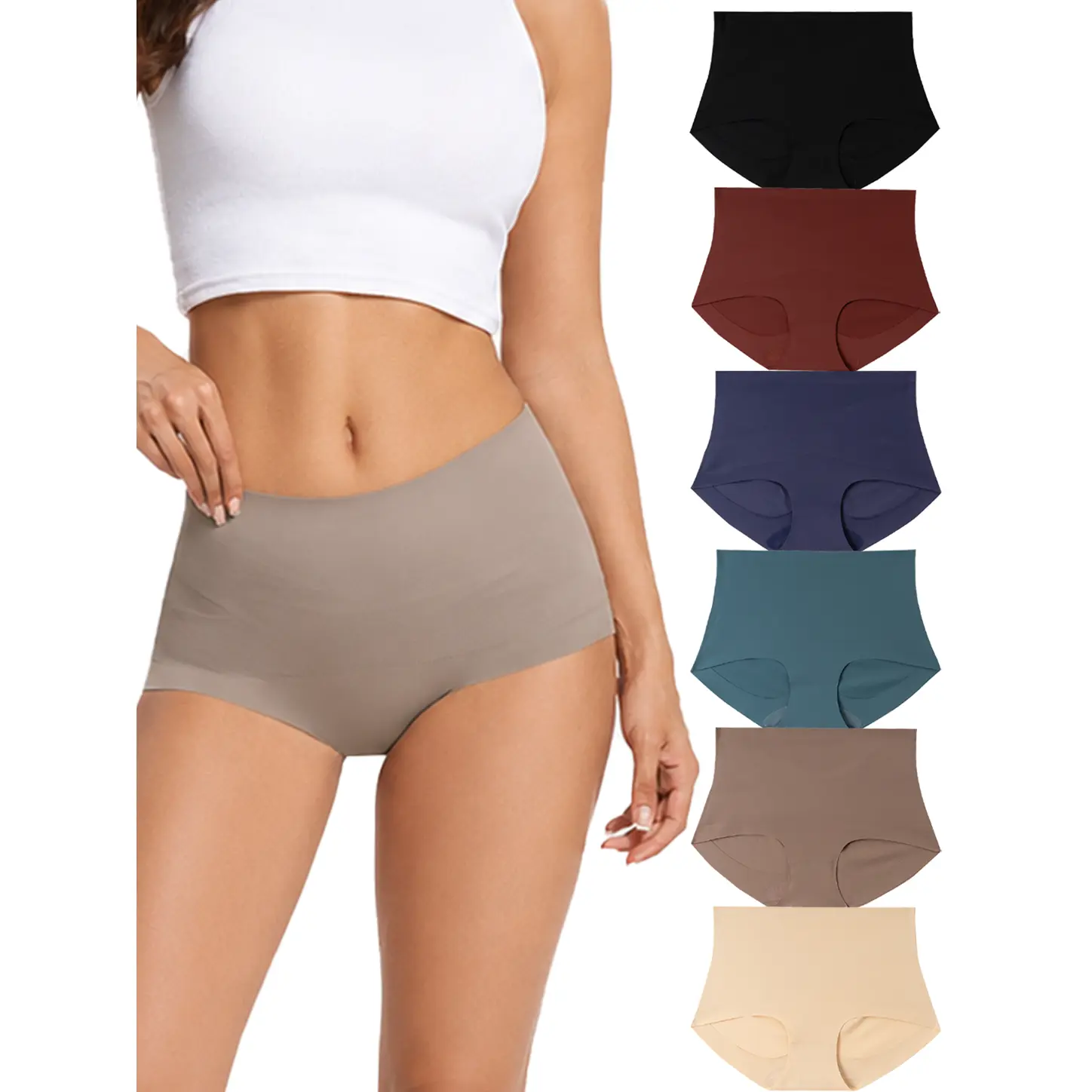 Women's High-Waist Seamless Nylon Briefs - 4-Pack Minimalist Shaping Panties with Waist Reduction, Hip Lifting, Tummy Control, Plus Size, Cheeky, Plain, Machine Washable, Intimates Panties, Plain Panty Fitted Underwear Womenswear, Body Contouring