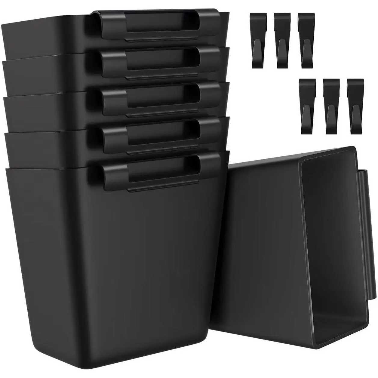 6 Pack Rolling Cart Accessories, Black Plastic Hanging Cup Holder for Utility Storage Carts Organizer, Rolling Carts Accessories with 6 Cup Holders and 6 Hooks for Art, Craft, Makeup