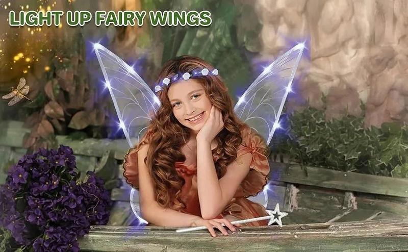 3pcs Light up Fairy Wings for Adults,LED Butterfly Wings for Girls,Angel Wings Halloween Costume Dress Up for Kids