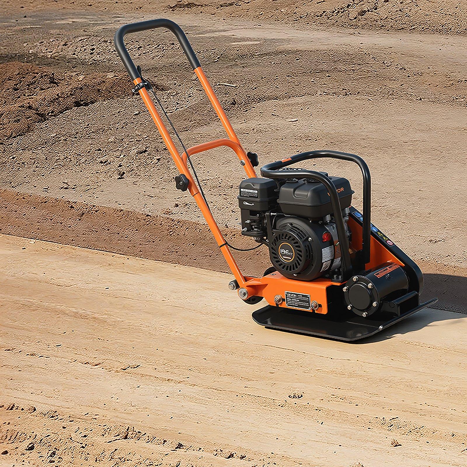 VEVOR Plate Compactor, 6.5 HP 196CC Gas Engine, 5600 VPM Vibrating Ground Rammer, 2360 lbs Compaction Force, 20.1 x 15 in Plate, Walk Behind Compactor for Paver Landscaping, Asphalt, Foundation, Soil VEVOR Plate Compactor, 6.5 HP 196CC Gas Engine, 5600 VPM Vibrating Ground Rammer, 2360 lbs Compaction Force, 20.1 x 15 in Plate, Walk Behind Compactor for Paver Landscaping, Asphalt, Foundation, Soil