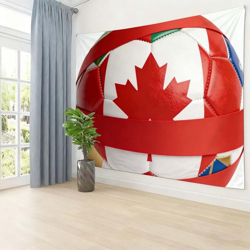 1 pc microfiber FIFA World Cup Canada Flag Soccer Ball Tapestry Wall Hanging Living Room Bedroom Holiday Decor Ornament Tapestry Background Cloth Hanging Cloth Wall Cloth Decorative Cloth