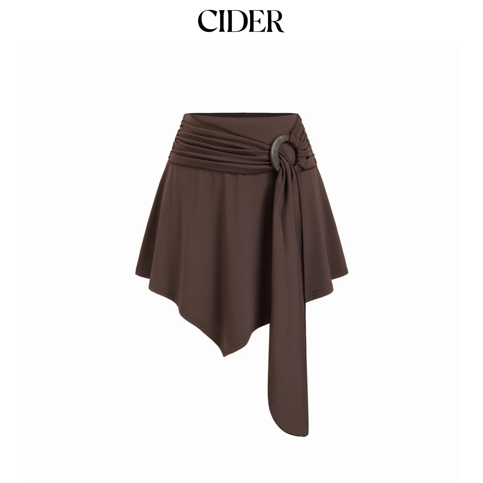 Cider Mid Rise Asymmetrical Belted Flared Mini Skirt