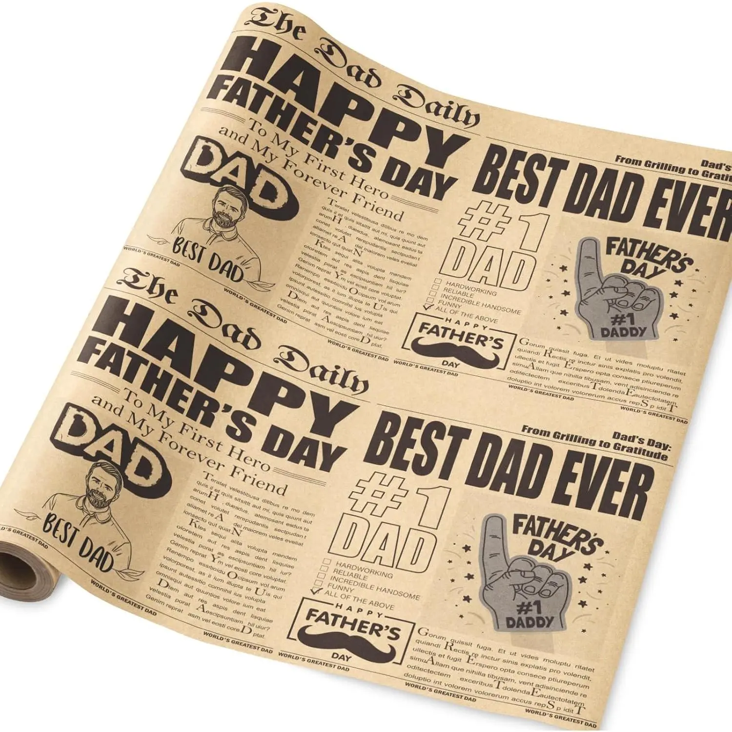 RUSPEPA Vintage Newspaper Kraft Wrapping Paper Roll - 17x16.4ft, Easy Cut & Fold, Creative Gift Packaging for Adults, Birthday, Wedding, Office Stationery Supplies (From the Brand, Birthday Newspaper Wrappingpaper