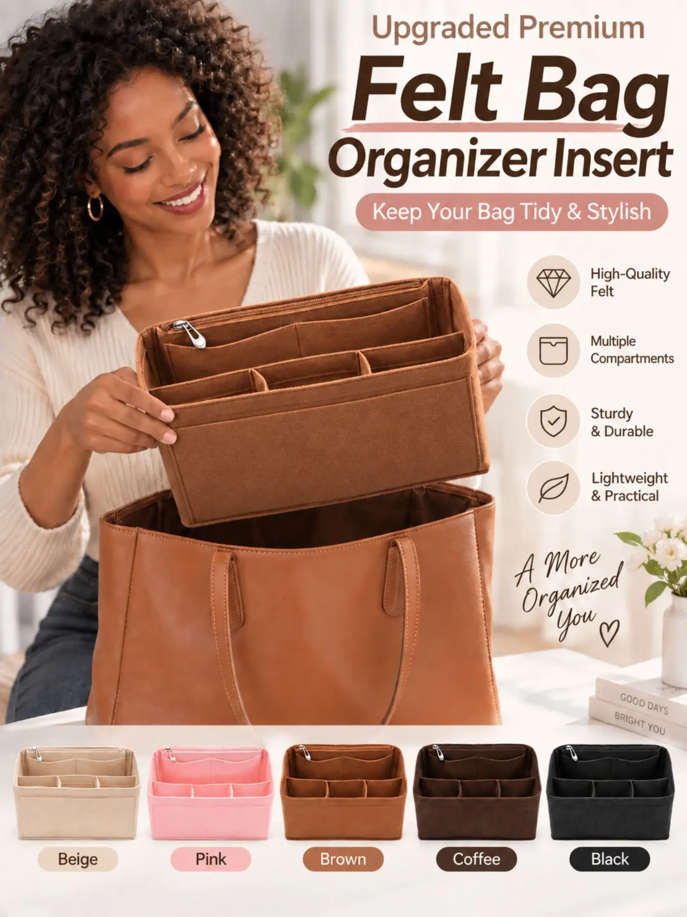 Large Tote Bag Organizer Insert, Felt Wallet Storage Pouch with Zipper, Gg Marmont Mat Tech Bag, Handbag Lining Storage Bag, Women's Bag Inner Organizer, Purse Organizer Insert