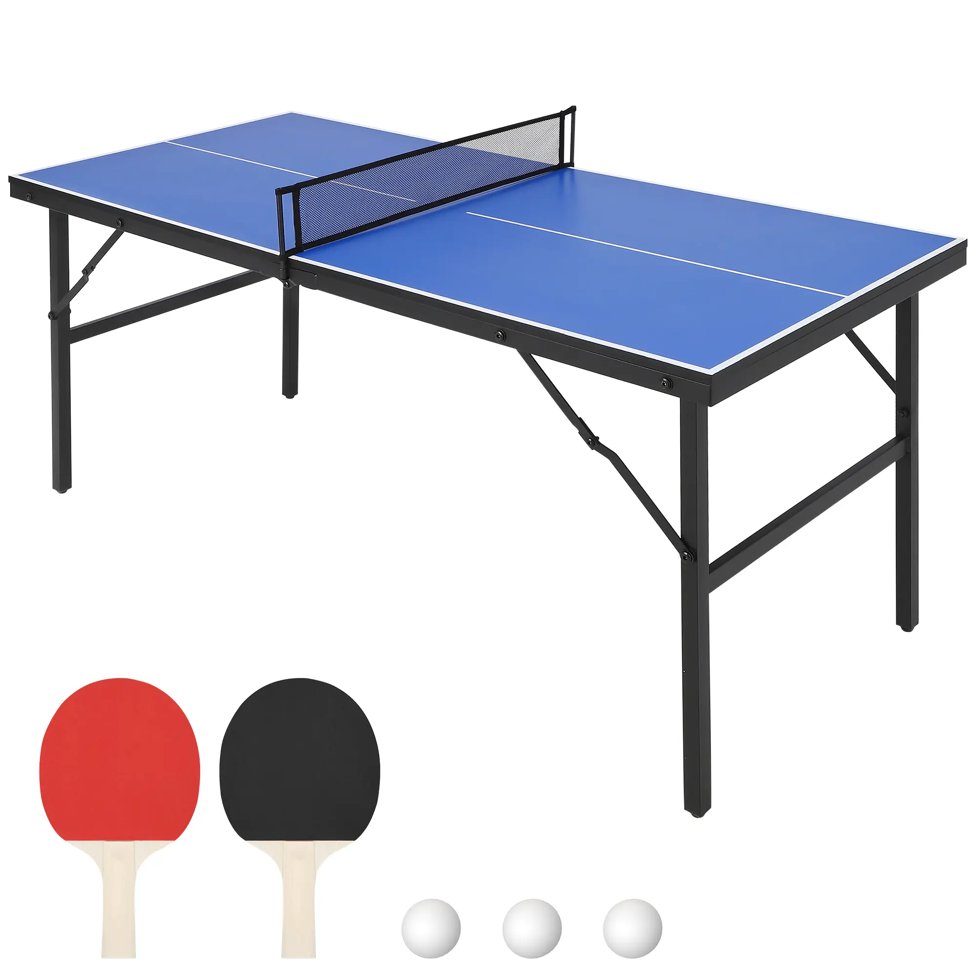 Portable Collapsible Ping Pong Table 60x26x27.5 in - Waterproof Table Tennis Set for Indoor & Outdoor - Includes Net, 2 Paddles, 3 Balls - Lightweight Mini Table for Kids & Adults - Blue