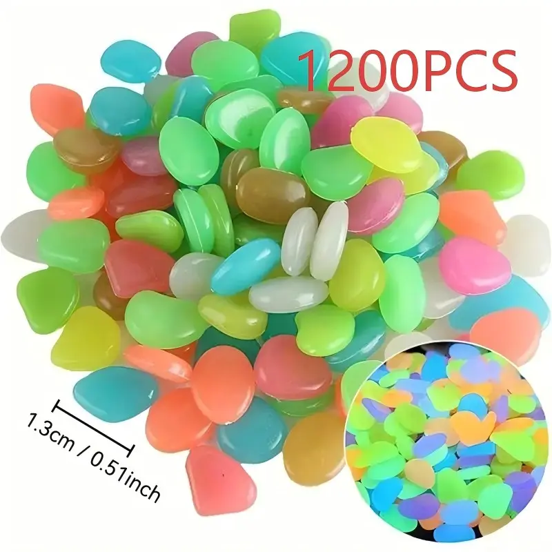 1200pcs Glow-In-The-Dark Stones, Non-Toxic Luminous Pebbles for Garden Decor, Landscape Lighting Stones, Fish Tank Bottom Sand, Garden Aesthetics