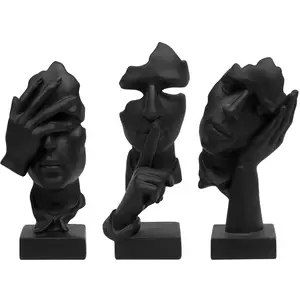 3 Pcs Thinker Statue, Silence is Gold Abstract Art Figurine, No Hear No See No Speak Modern Home Resin Sculptures Decorative Objects Decor for Home Office Bookshelf Desktop