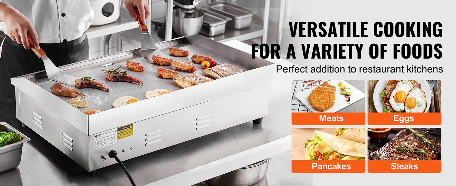 VEVOR 30" Commercial Electric Griddle 3000W Electric Countertop Griddle Non-Stick Restaurant 110V Teppanyaki Flat Top Grill Stainless Steel Adjustable Temperature Control 122 ° F-572 ° F (NO PLUG)