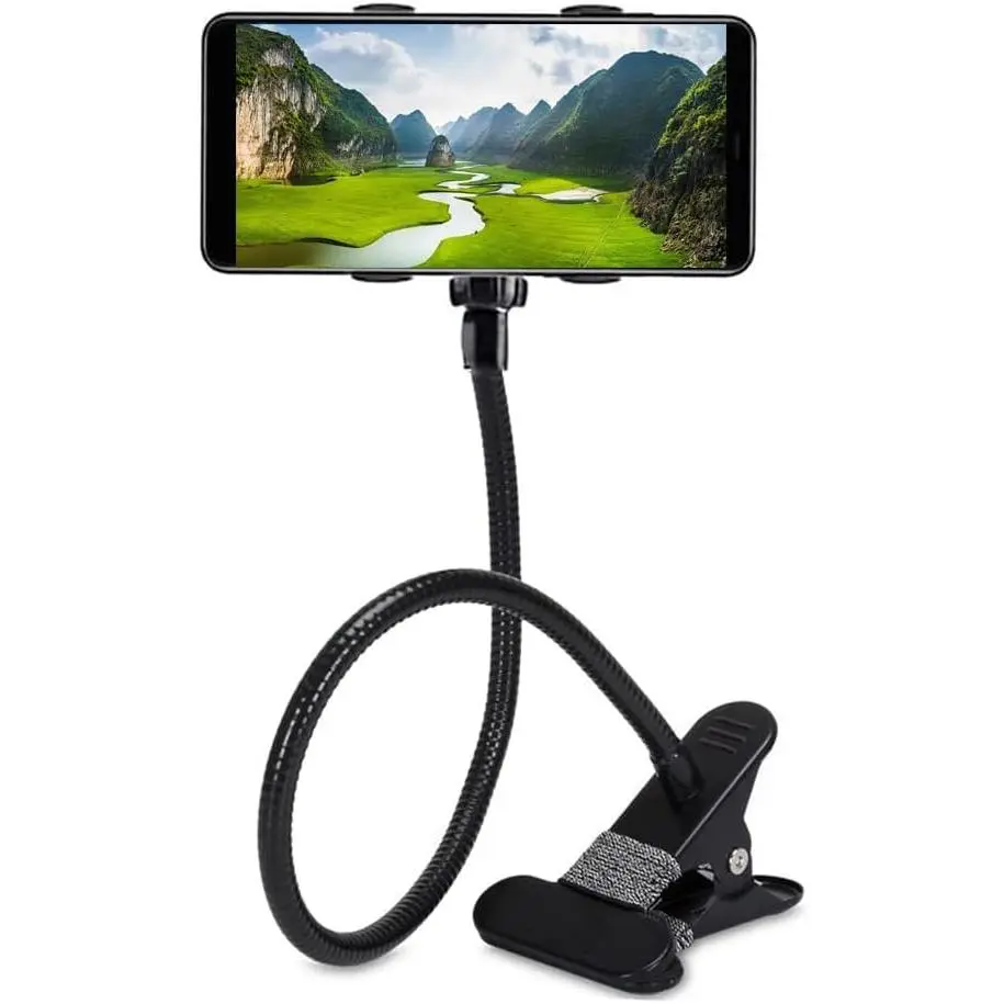 Cell Phone Holder,Lazy Bracket, 360- Rotating  Flexible Long Arms Clip Mount Gooseneck Phones Stand for Bed Flexible Arm Adjustable Mount Clamp  Desk Bedframe (Black)