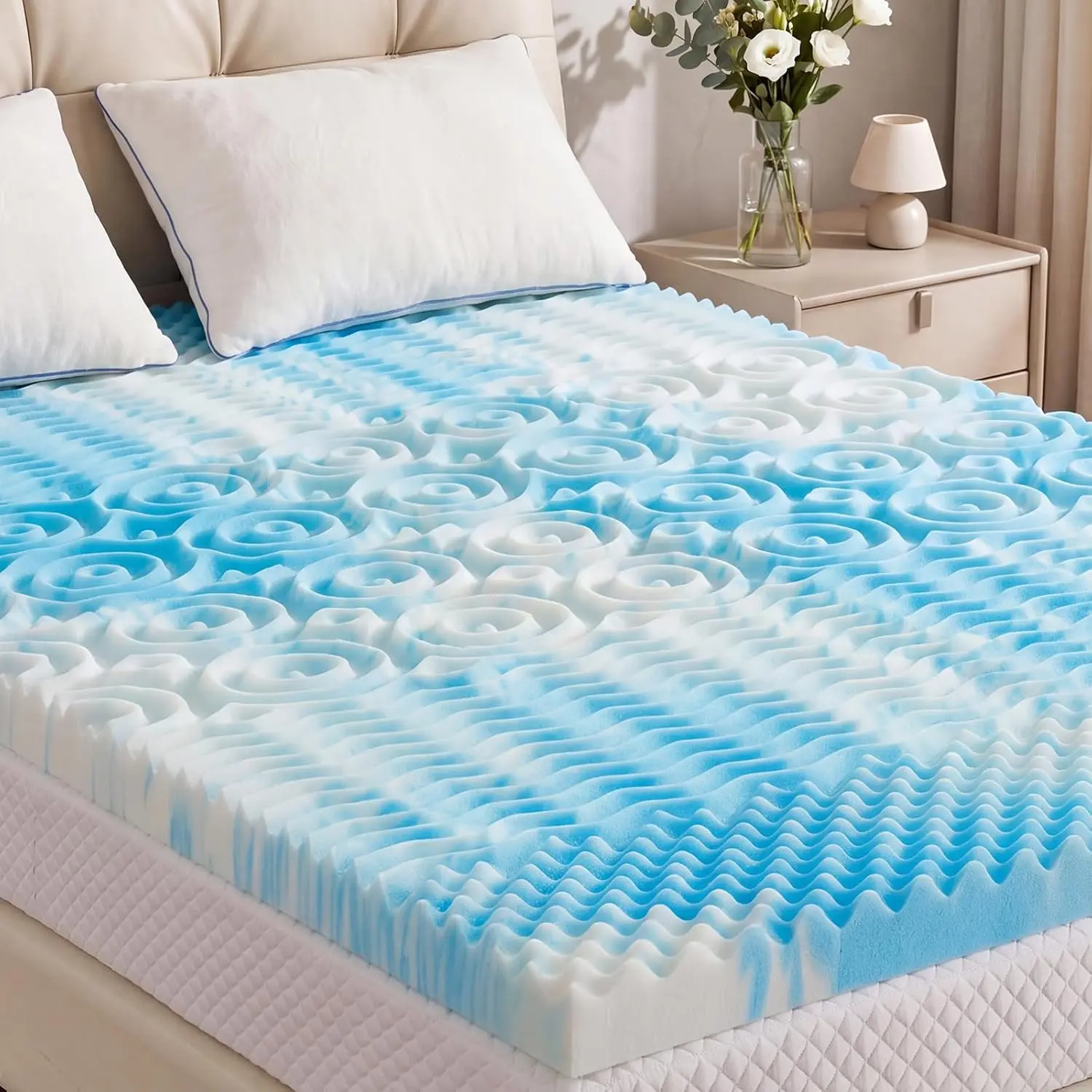 2 in Mattress Topper Twin, 5-Zone Gel Infused Cooling Topper Pad for Twin Size Bed, Sleeper Sofa, RV,, CertiPUR-US Certified, Ventilated and Breathable
