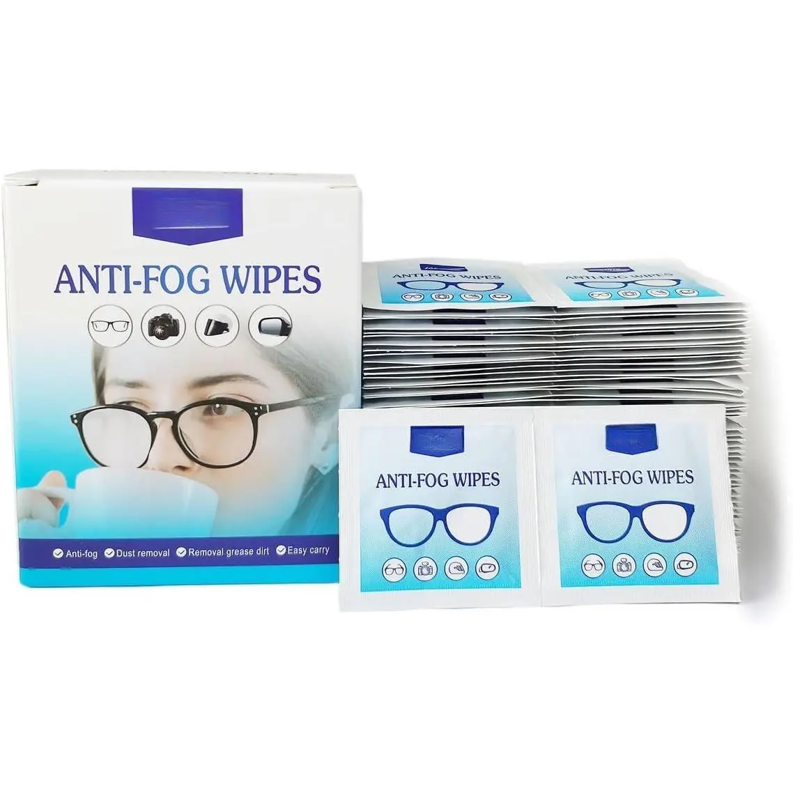 100 Pcs Compact Single-Use Anti-Fog Eyeglasses Wipes, Pre-Moistened Ammonia-Free Synthetic Lens Cleaners with Gentle Formula, Scratch-Safe for AR Coatings, Effectively Removes Smudges, Ideal for Work, Cameras