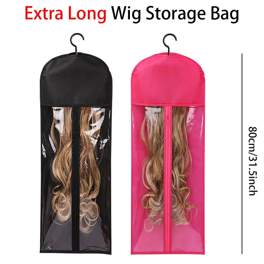 2PCS Extra Long Wig Storage Bag With Hook Wig Storage Hanger Zipper Transparent Dustproof Wig Storage Bag, Hair Extension Holder Wig Bag Wig Storage For Multiple Wigs Holder Hair Extension Hanger Wig Tool Wigs Accessories For Salon & Home Use Wigs & Acces