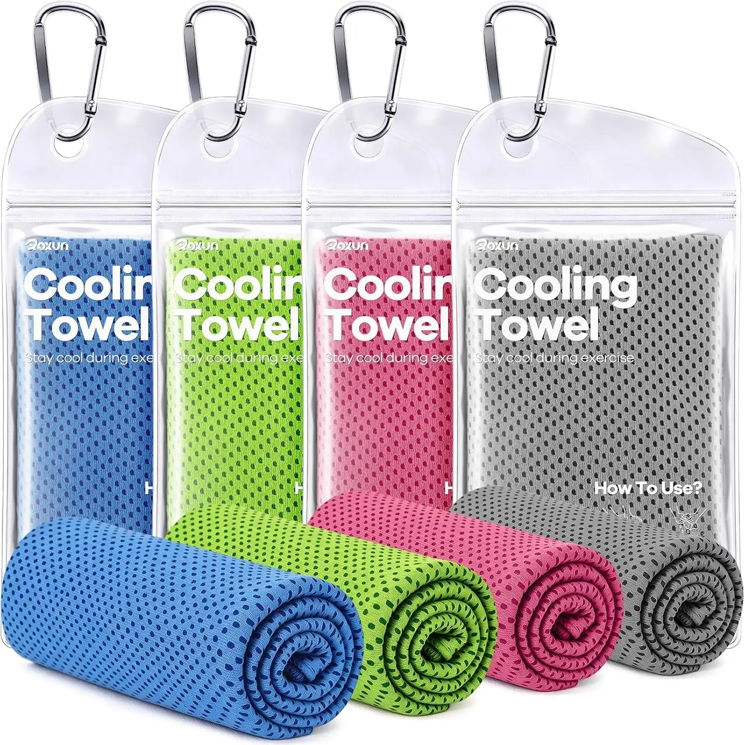 4 Pack Cooling Towels, 40''x12'' Soft Breathable Chilly Neck Ice Rags | Workout Running Golf Gray+Blue+Pink+GreenGift.