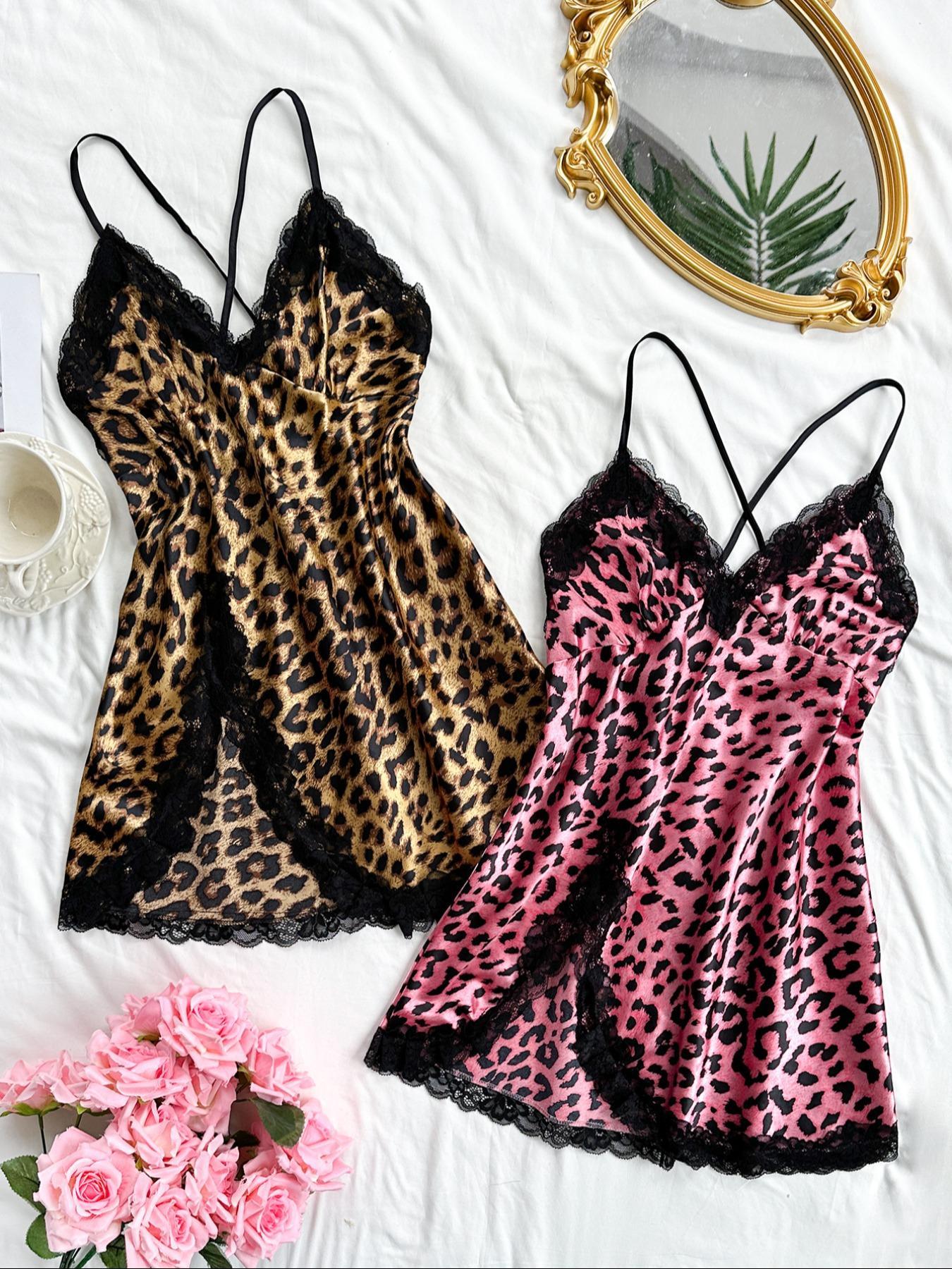 Women's Contrast Lace Backless Satin Cami Nightdress, Comfort Basic Criss Cross Tie Back Sleeveless Nightgown, Summer for Women Nightgown Gifts