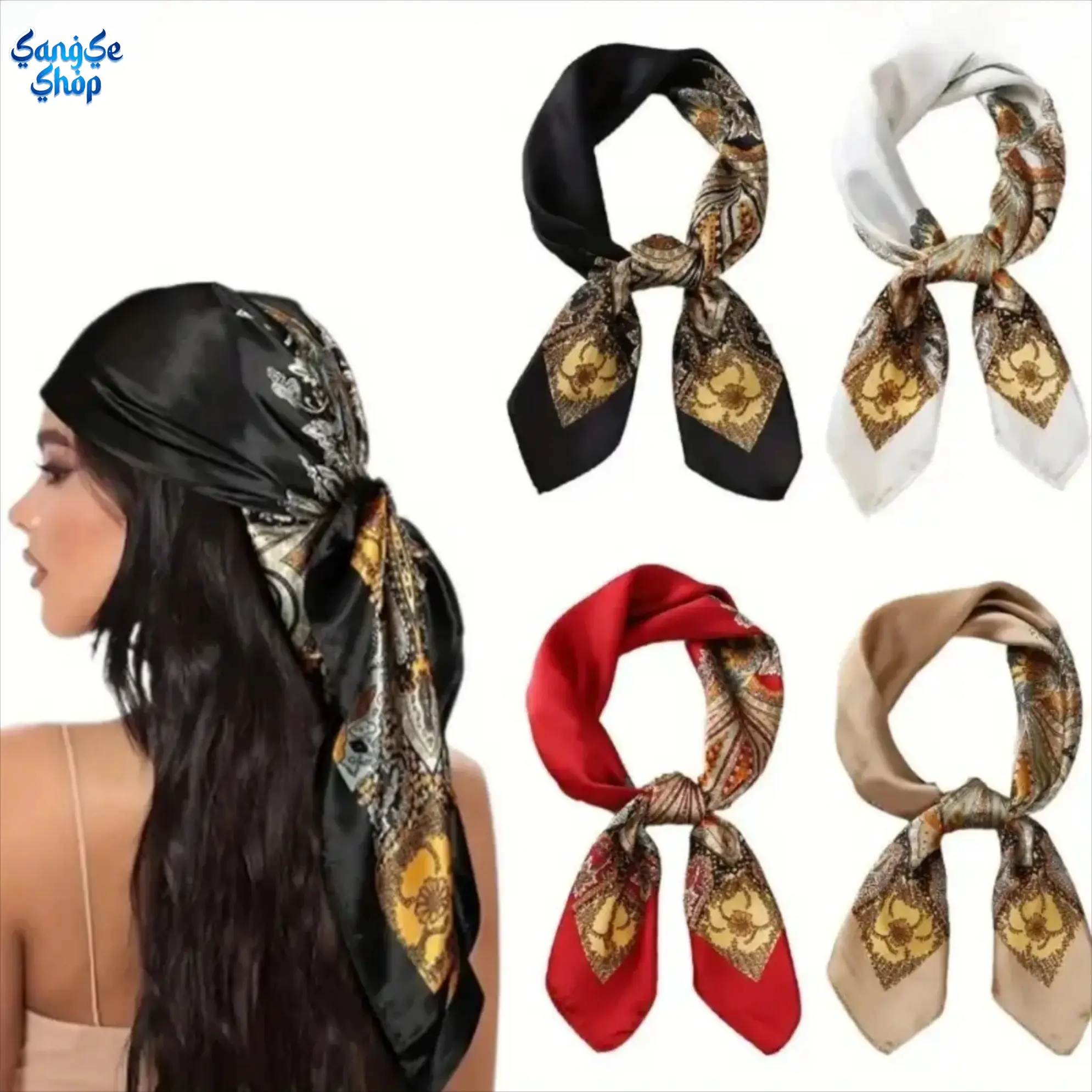 Unisex 4pcs Mix Colors Satin Silk Square Hair Scarf Set - 70*70 cm Bandana, All Seasons UV Protection Bag Accessory Charm Twist, Daily Use Sports Headband, Everyday, Square Size, Ceremony, Fashion Accessories, Square Shape