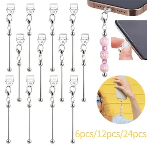 24pcs/12pcs/6pcs DIY Beadable Anti Dust Plug Cell Phone Charm for Type-C Charging Port