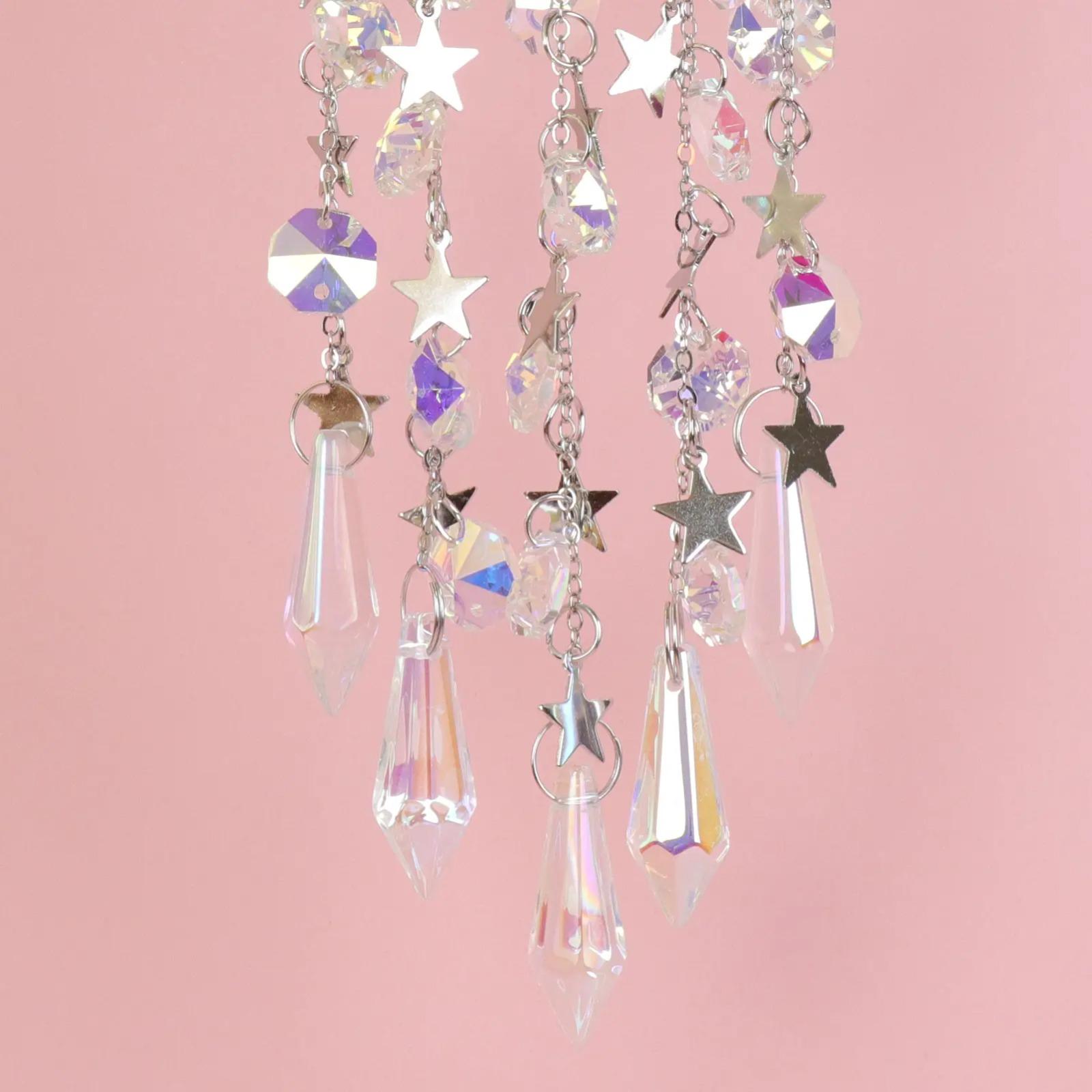 Golden Flame Moon Crystal Suncatcher Hanging Decor, AB Color Prism Wind Chime Pendant for Outdoor Garden & Window, Sparkling Rainbow Maker Boho Ornament Perfect for Yard, Balcony & Spiritual Gift Giving