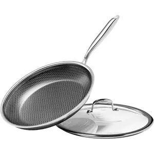 Nonstick Frying Pan with Lid 12-Inch, Durable Stainless Steel Skillet, Induction Cooktop Compatible, PFOA-Free Scratch-Proof, Dishwasher & Oven Safe, Stay-Cool Handle,  Kitchen Cookware