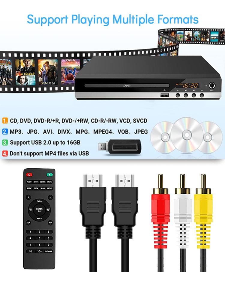 DVD Player 1080P High-defination Home DVD Player Box For TV DVD CD Discs Player AV Output Built-in MIC-port All Region Free