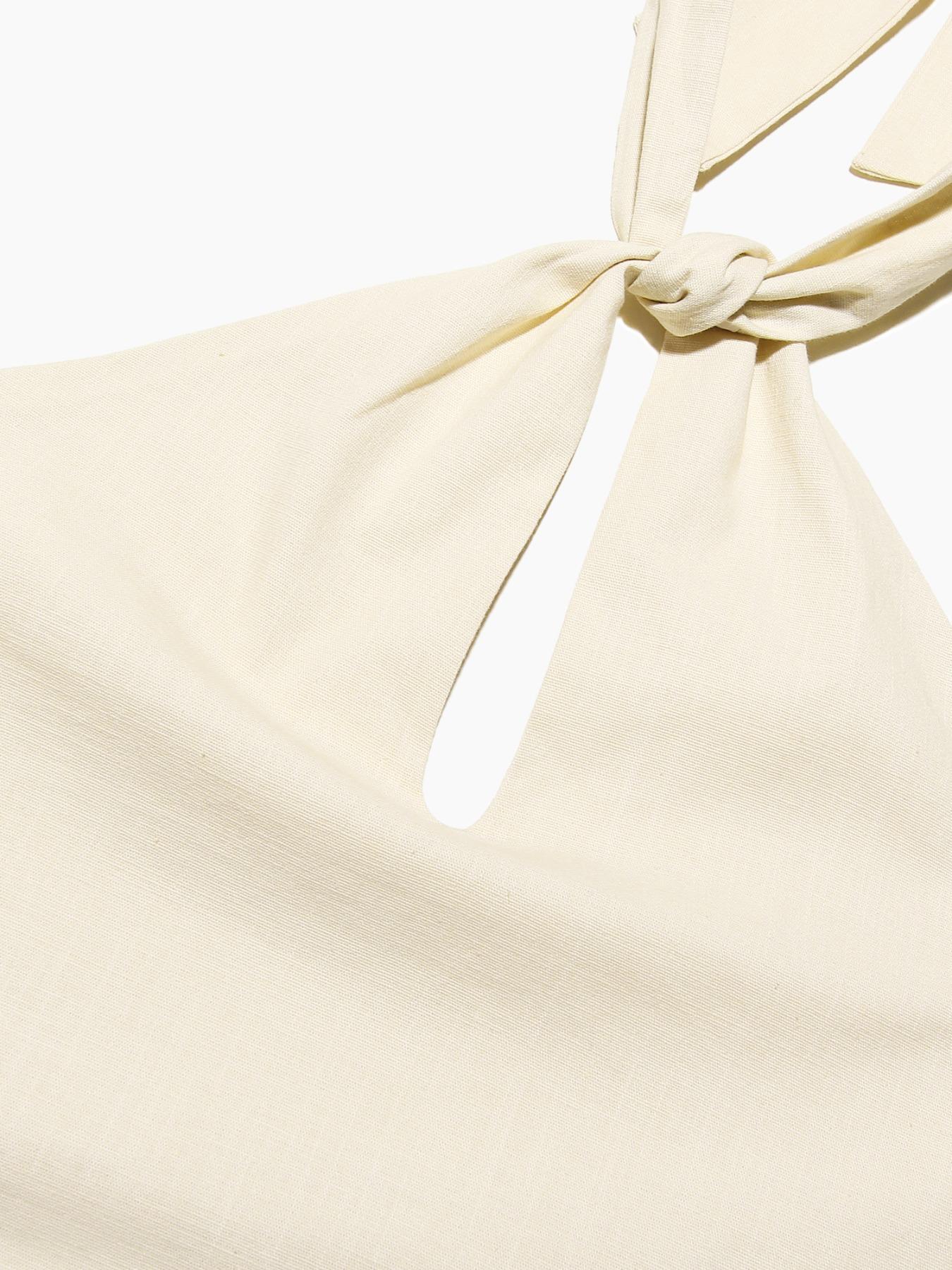 Women's Solid Color Halter Neck Front Knot Dress, Casual Sleeveless Dress for Summer, Ladies Clothes for Beach Holiday Vacation