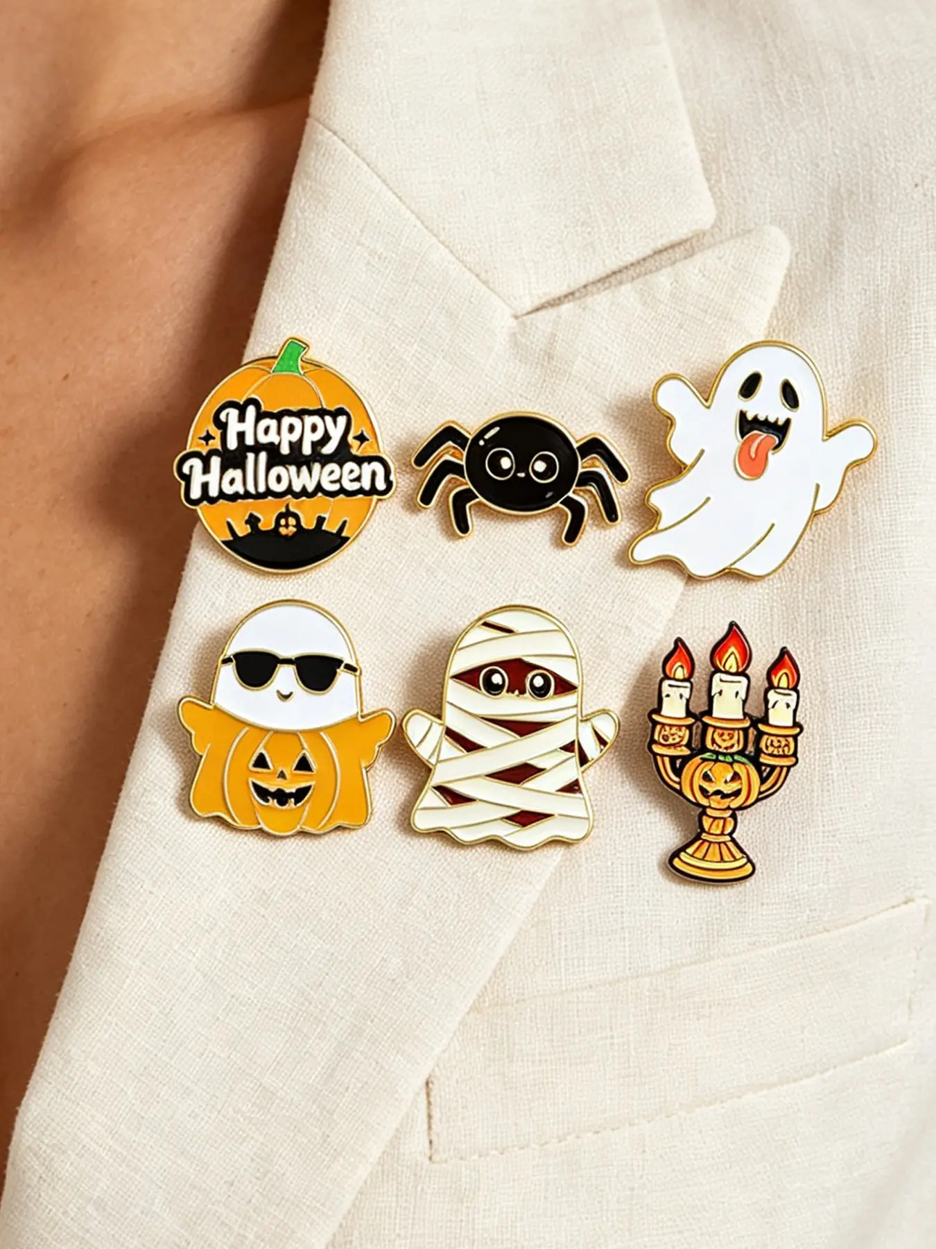 6 Cute Ghost Enamel Pins Halloween Brooches, Women's Collar Badge, Metal Jewelry Gift, Perfect for Friends, Festive Accessories