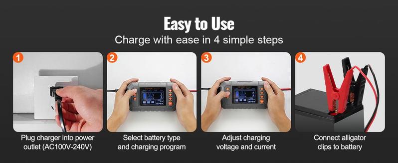 VEVOR Smart Battery Charger, 20-Amp, Lithium LiFePO4 Lead-Acid (AGM / Gel / SLA) Car Battery Charger with LCD, Trickle Charger Maintainer Desulfator for Boat Motorcycle Lawn Mower Deep Cycle