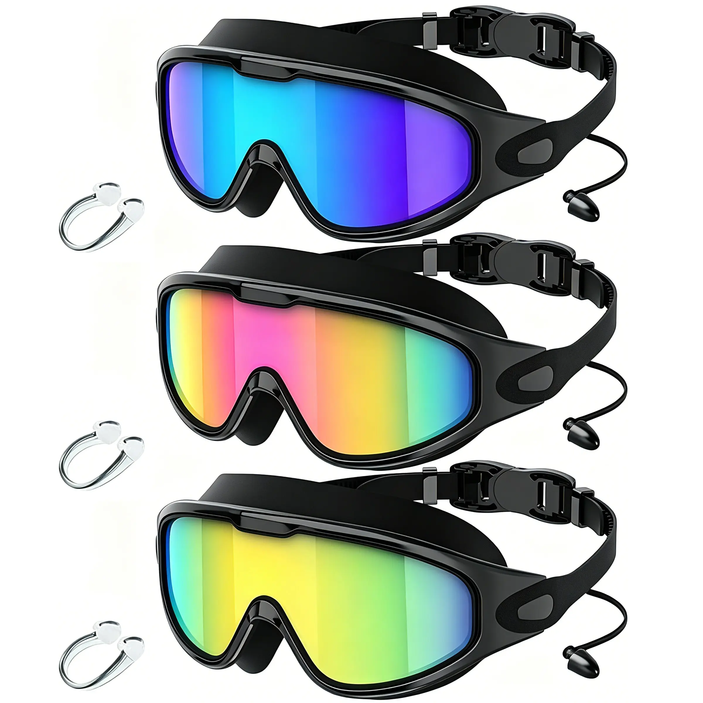Swim Goggles 3 Pack, Wide View Anti Fog & UV Protection, No Leak Design, Essential Pool & Beach Gear for Adults, Men & Women