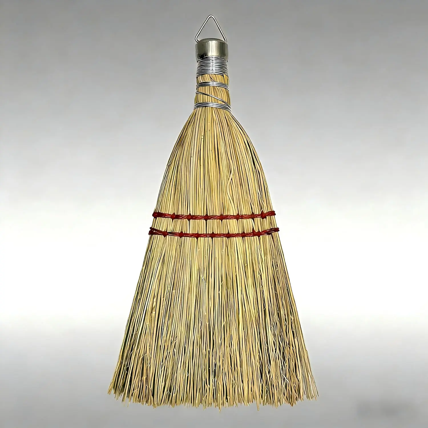12 in Handmade Corn Broom Mini Whisk - Natural Corn Straw, Durable Solid Metal Hangable Design, Home Care Broom for Outdoor Car Porch Driveways Sidewalks Halloween Debris Dust Dirt