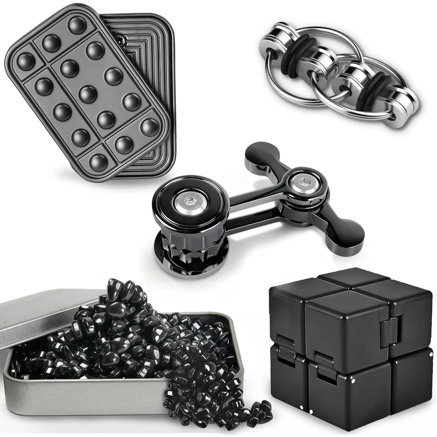 5 Pcs Fidget Toys for Adults & Teens Magnetic Putty Beads Cool Gadgets Slider Metal Fidgets Spinners Cube Office Desk Sensory Toy for Autism ADHD Stress Relief Set Anxiety Items Gift for Teen Boys