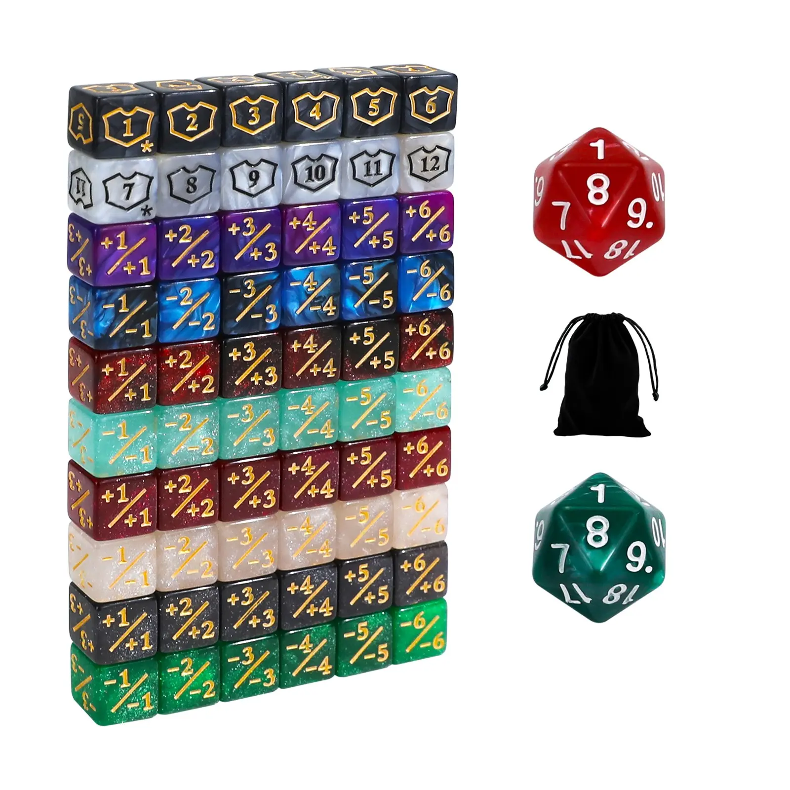 62PCS 12mm MTG Dice Set with Plus 1 Life Counter & Shield & Spindown Dice in 8 Colors & D20 for Magic The Gathering, Cards Gaming Accessories