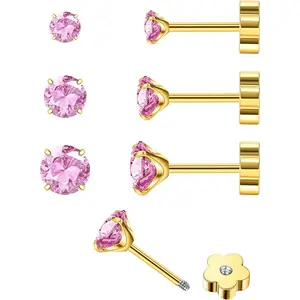 14K  CZ Flat  Earrings for Women  Cartilage Cubic Zirconia Earrings Studs 20G  Nap Screw  Earrings for Helix Conch Multiple
