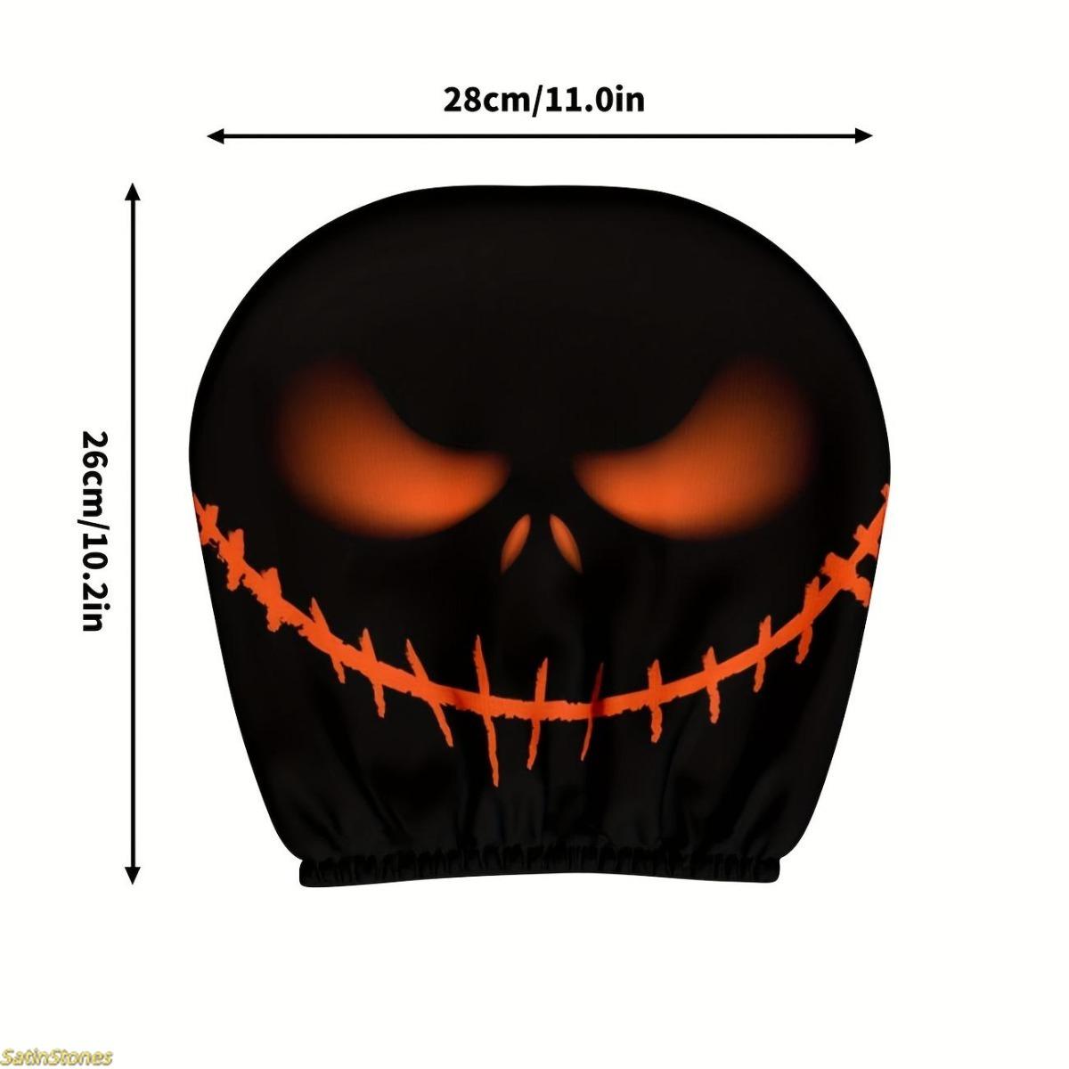 2 Pack Halloween Pumpkin Head Pillow Covers, Skull Design, Glowing Eyes, Car Ornaments, Spooky Car Accessories, Festive Atmosphere, Easy to Install, Universal Fit