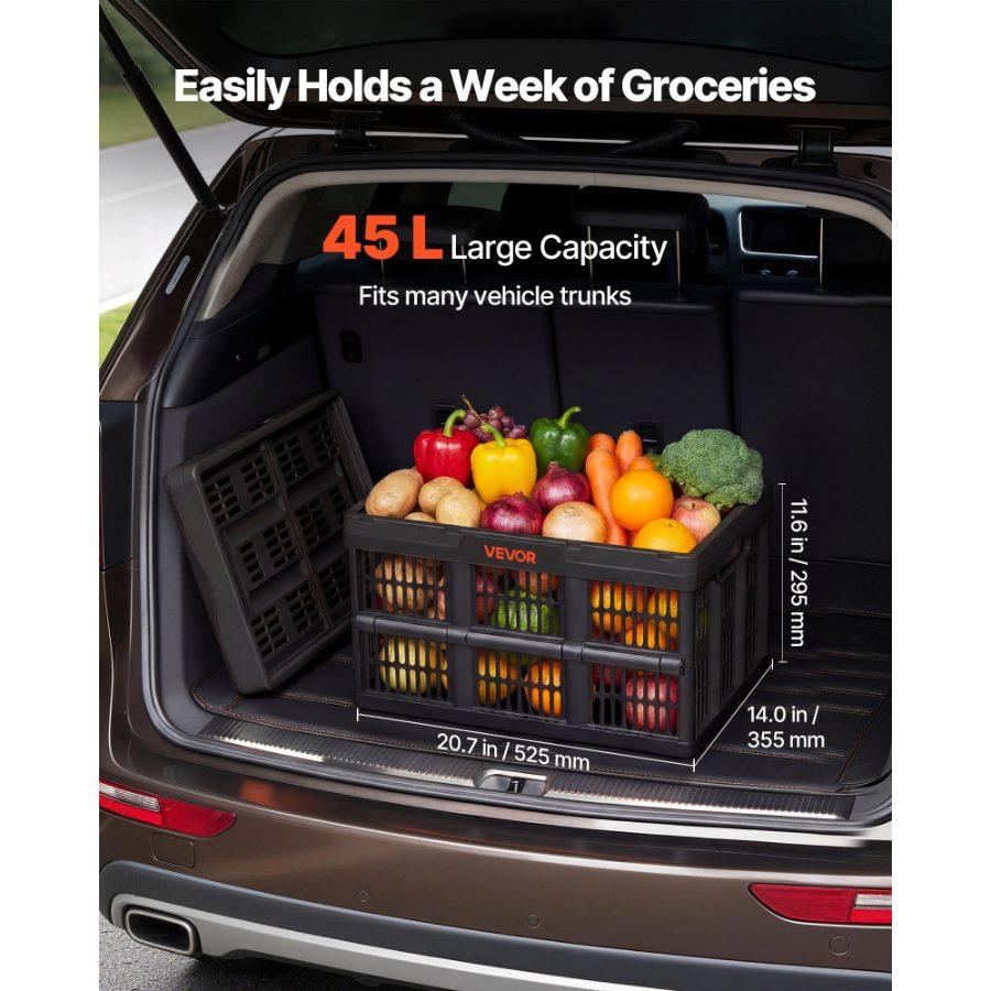 VEVOR Plastic Collapsible Storage Bins, 45L 3 Packs, Stackable Folding Storage Crates with Handles, Holds 33 lbs Per Bin, Foldable Heavy Duty Containers, Space-Saving Baskets, for Home Organizing