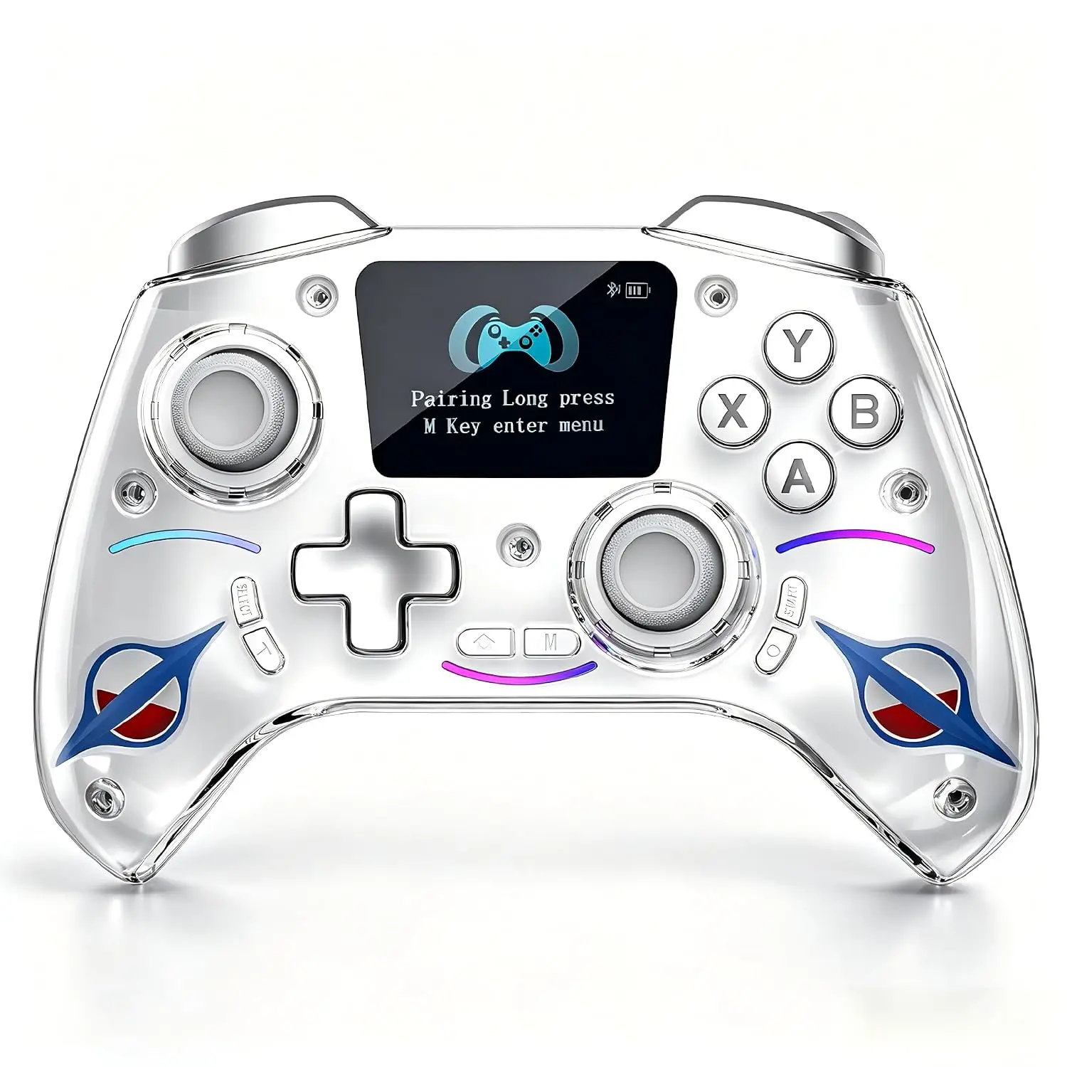 White Custom Gaming Joystick Controller - PC, Steam Console, iOS, Android Smartphone Compatible, Interactive Screen, Hall Sticks, RGB Lighting, 1800mAh Battery, Stable Connection