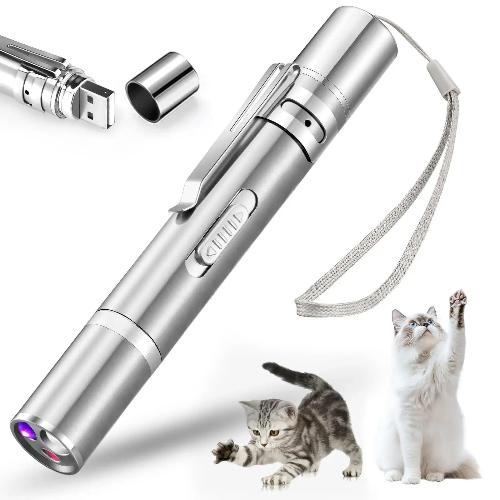 Interactive Cat Laser Pointer Toy with 5 Adjustable Patterns, USB Rechargeable for Everyday Fun Playing Training Exercise for Cats, Interactive Toy, Pvc Body, Indoor Play, 1 Pcs【3 Different Color & 5 Pattern】, Simple, No, Basic, Casual, Cute, Daily